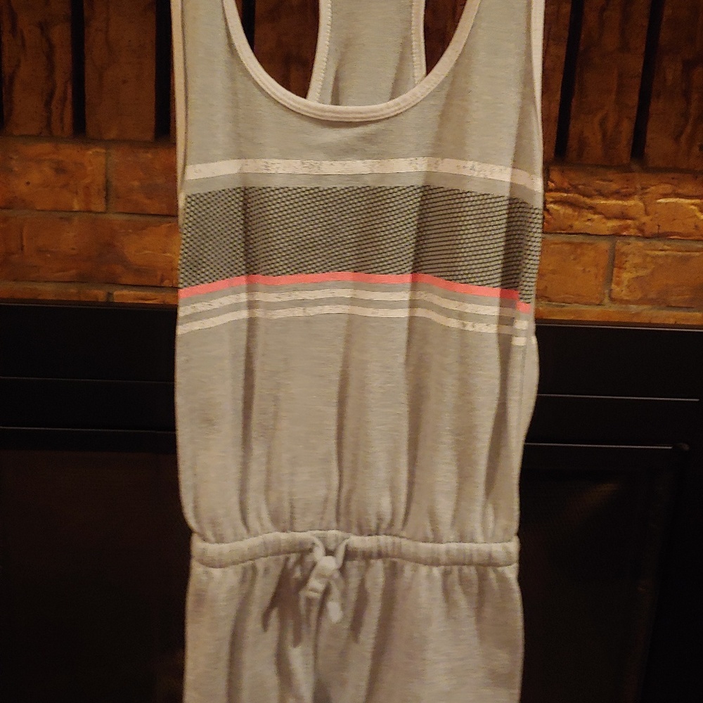 Junior's gray and pink razor back romper